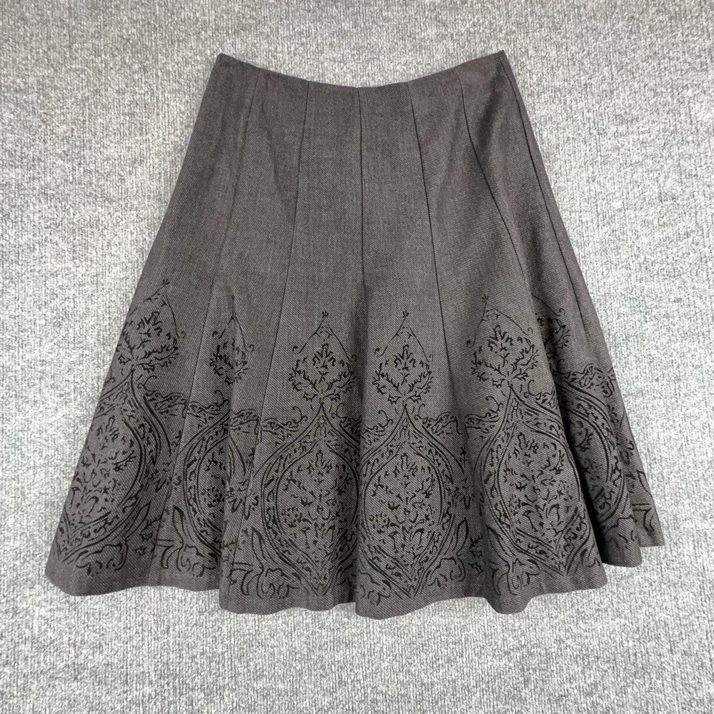 Covington Skirt Womens L Gray Floral Twill A-Line Knee Length Lined Stretch